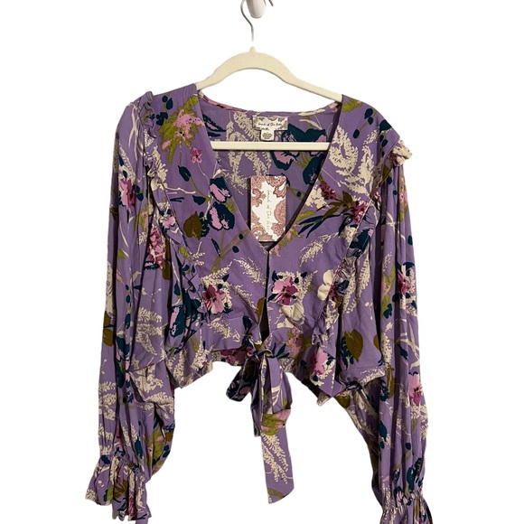 Free People - Band Of The Free Anika Lavender Floral Ruffle Blouse - Picture 10 of 10